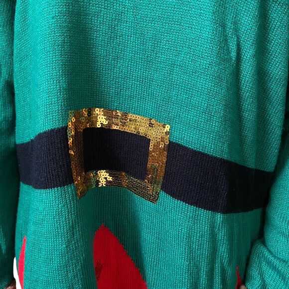 Holiday Time Christmas Sweater Dress Green Elf Leopard Fur Off Shoulder 3X 24W - Picture 3 of 16